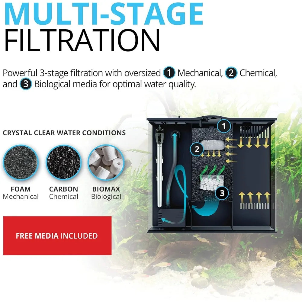 Flex 15 Aquarium Kit - Fish Tank for Fish & Plants - Comes with LED Lights, Filtration System
