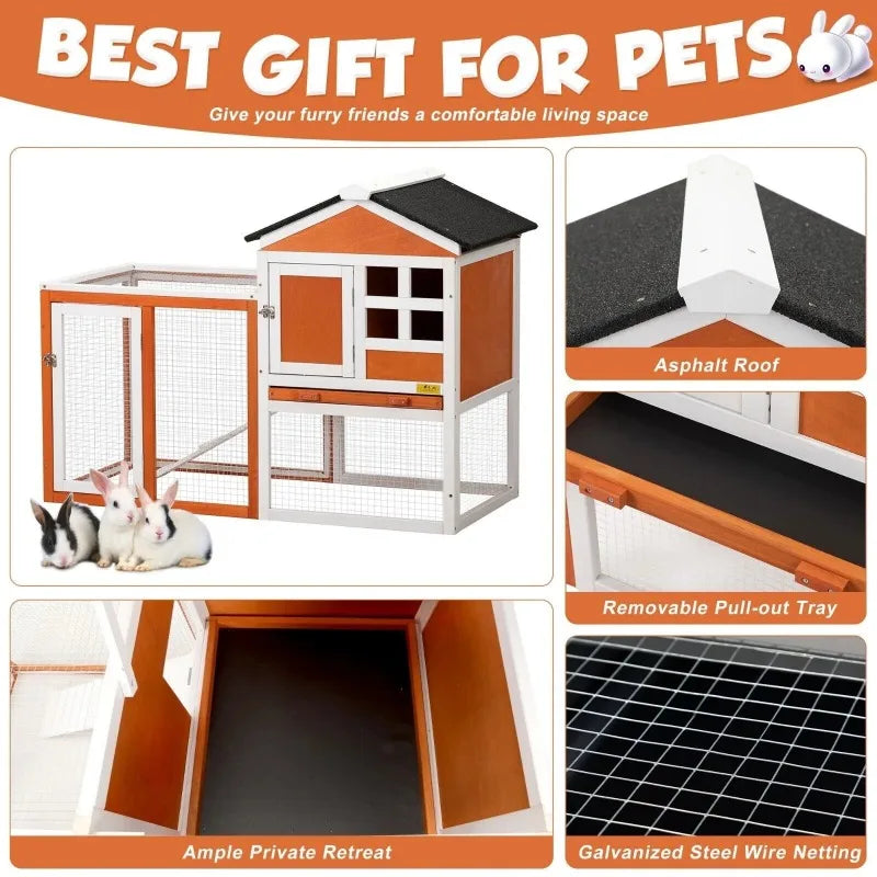 US Wooden Rabbit Hutch Cage House Habitat Animal Pet Chicken Coop Outdoor Indoor Roof