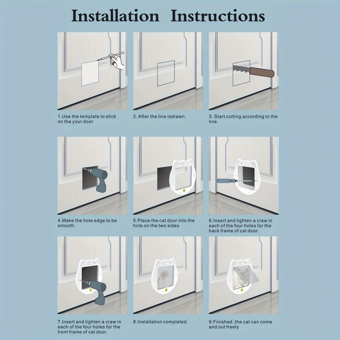 Cat Door with 4-Way Lock - ABS , Silent & Waterproof Large Cats, Small Dogs & Animals, Dual-Direction Entry