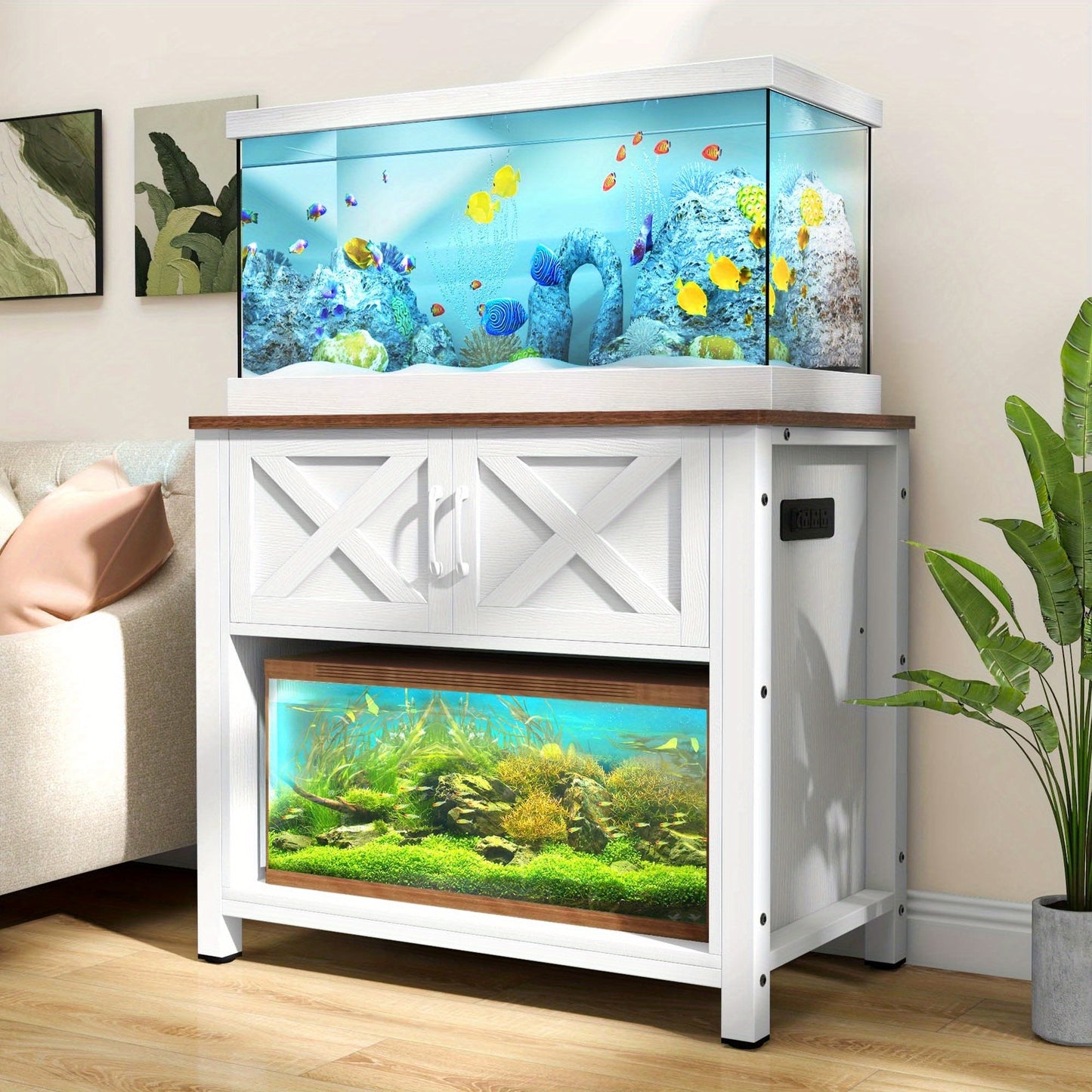 55-75 Gallons Fish Tank Stand with Power Outlets Aquarium Stand with Storage Cabinet White Or Black