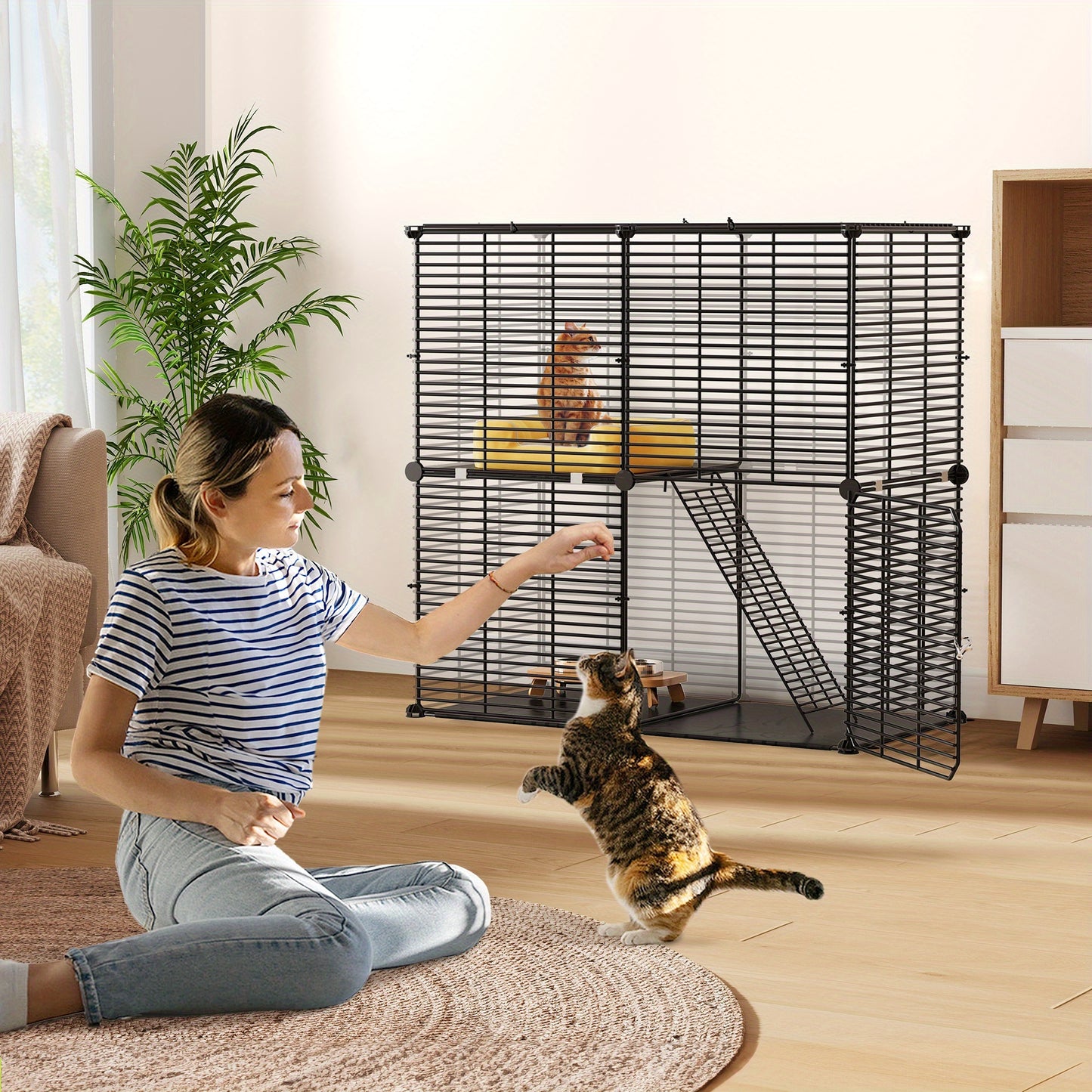 Indoor Cat Cage 2 Tier Kitten Cage House Cat Enclosure Outdoor Small Animal DIY Pet Playpen
