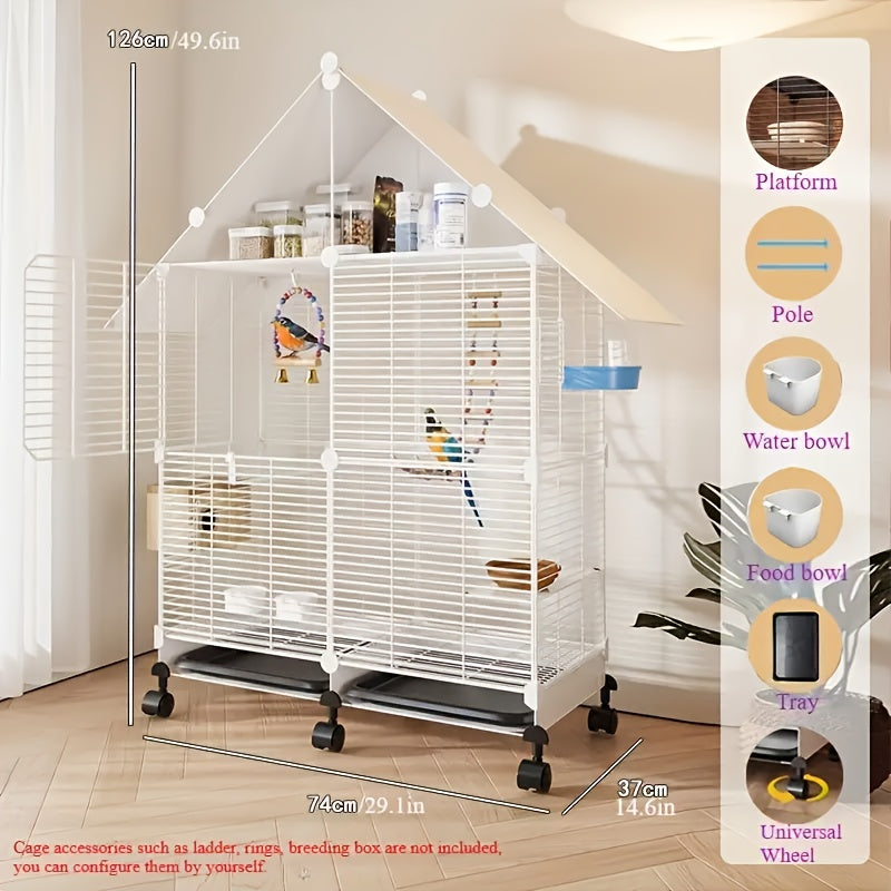 Extra-Large 39" Bird Cage with Storage Roof -  Includes Perch Stand, Feeder Box, Water Bowl & Tray