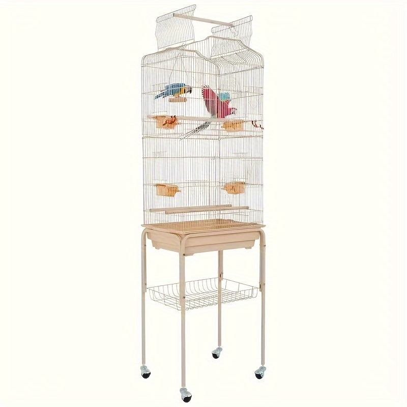 60 Inch Wrought Iron Bird Cage Standing Large Bird Cage With Wheels And Shelf