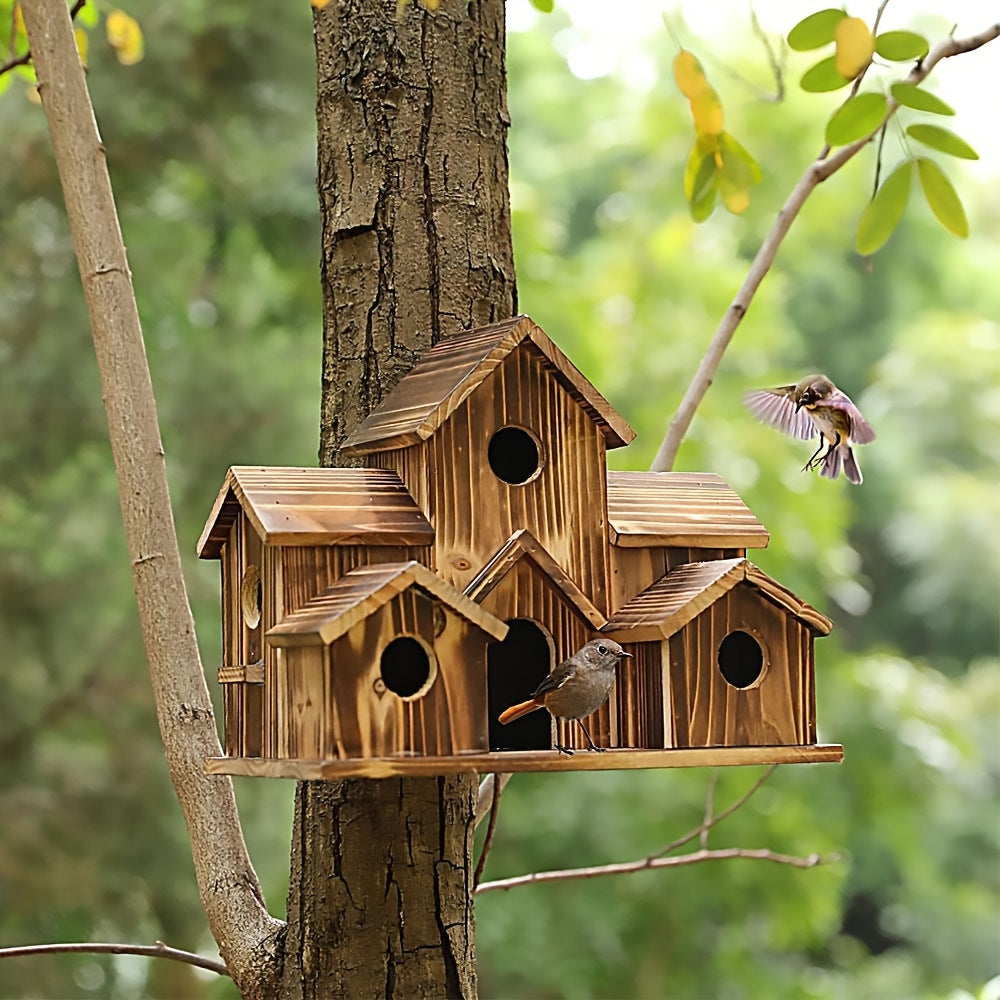 Wooden Bird Nest, Creative Pastoral Outdoor Parrot Bird Nest, Villa Style Bird Feeder