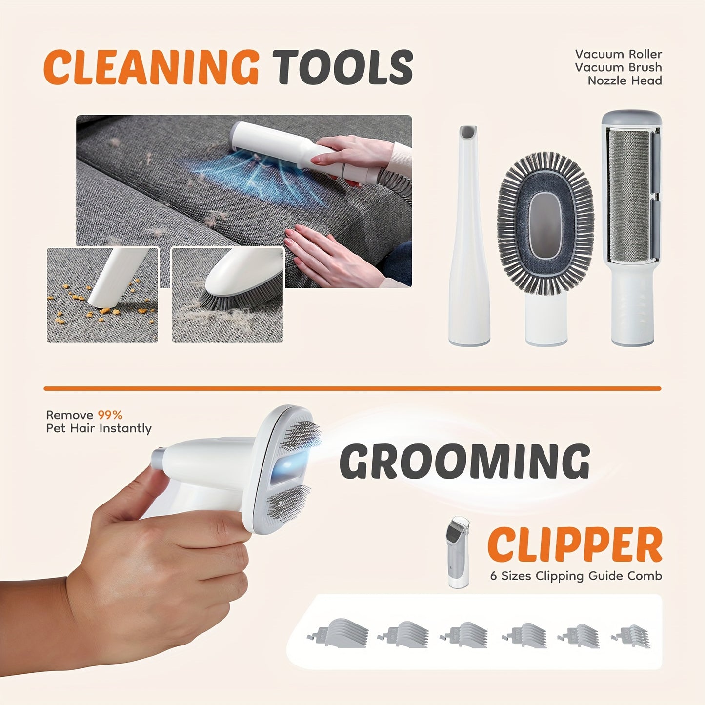 Dog Grooming Vacuum Kit 5 in 1, Pet Grooming Vacuum with 6 Guide Combs