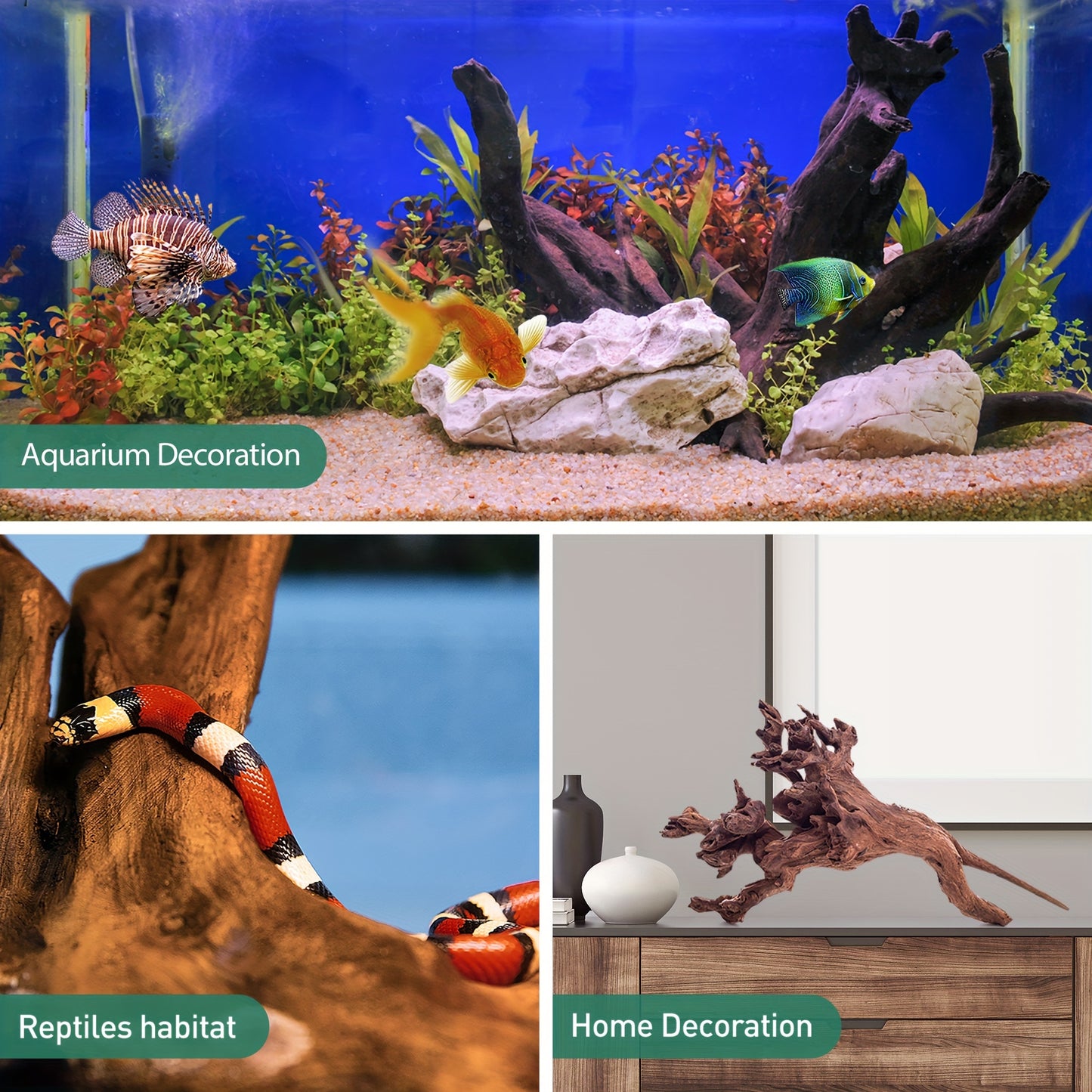 Natural Sunken Wood Aquarium Decoration for Fish Tank, Reptile Decoration, Size 9-14 Inches, 2pcs per Pack
