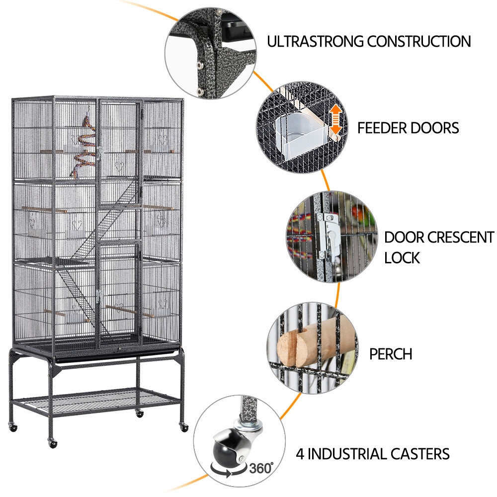 Costoffs 69-inch Large Parrot Cage Bird Cage Iron Play House with Perch Stand and Wheels