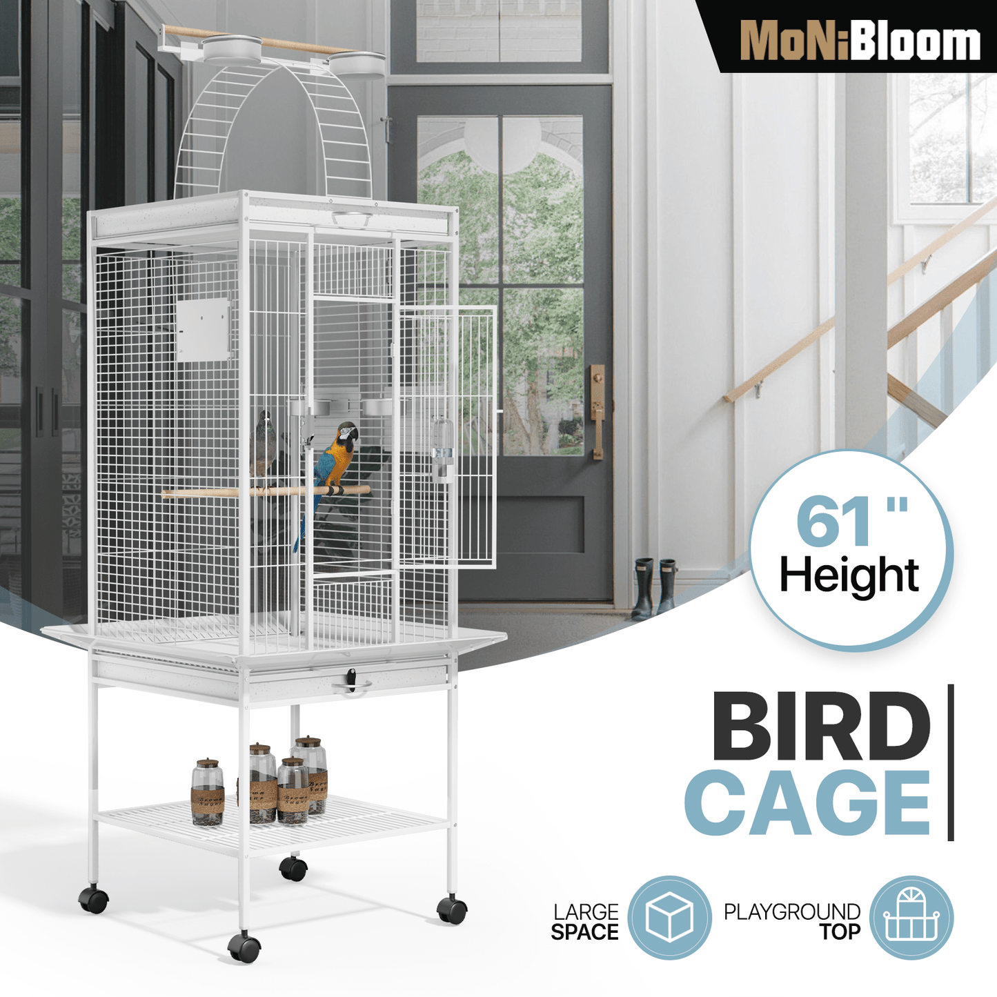 61 Inch Height Large Bird Cage with Rolling Stand