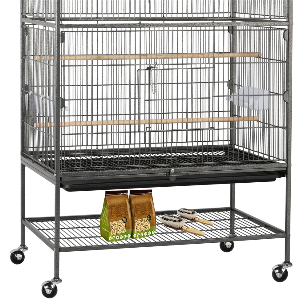 Costoffs 52 inch Bird Cage Large Parrot Cage Rolling Metal Bird Cage with 3 Perches & 4 Feeders