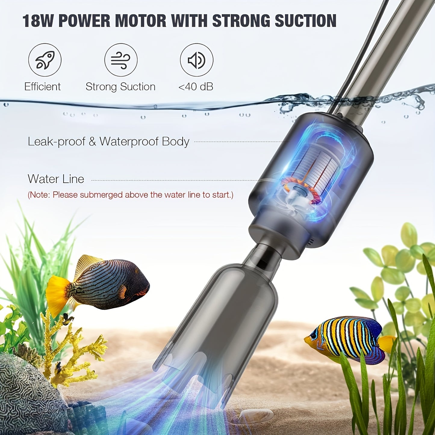 Electric Aquarium Gravel Cleaner, 6 In 1 Multifunctional 18W Fish Tank Gravel Cleaner