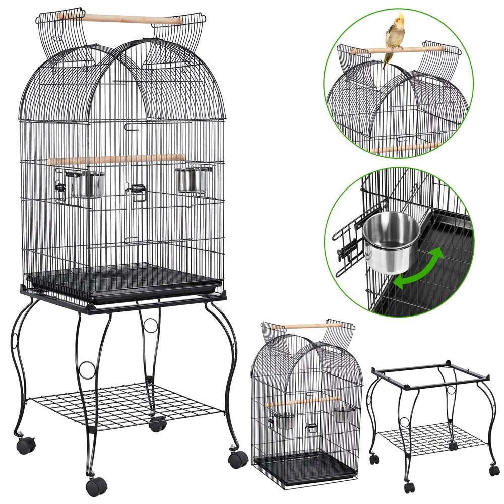Costoffs 59"H Metal Bird Cage Rolling Parrot Cage with Open Top & Removable Stand Black