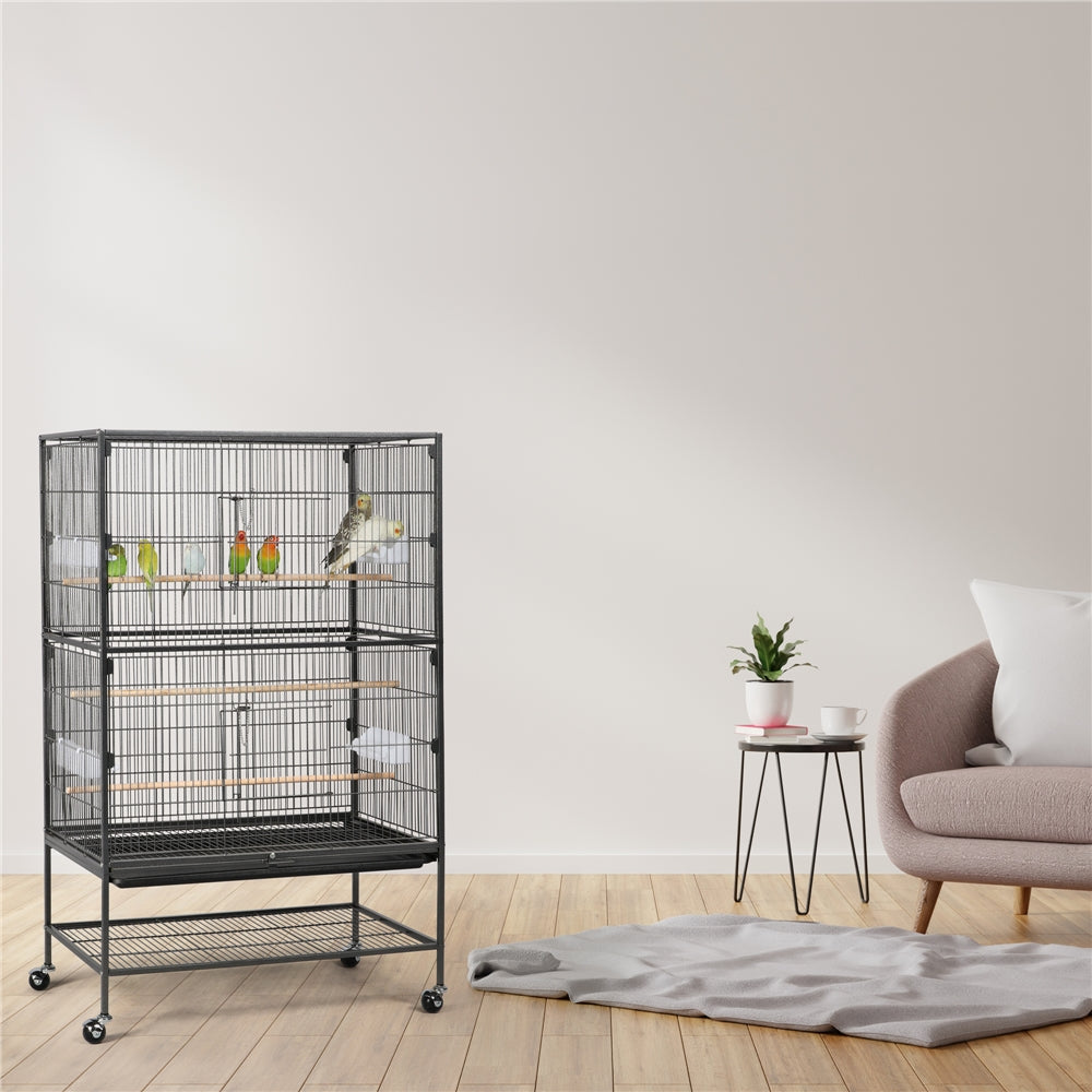 Costoffs 52 inch Bird Cage Large Parrot Cage Rolling Metal Bird Cage with 3 Perches & 4 Feeders