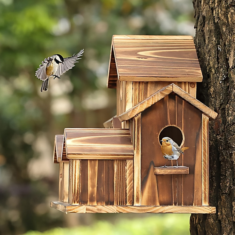 Wooden Bird Nest, Creative Pastoral Outdoor Parrot Bird Nest, Villa Style Bird Feeder