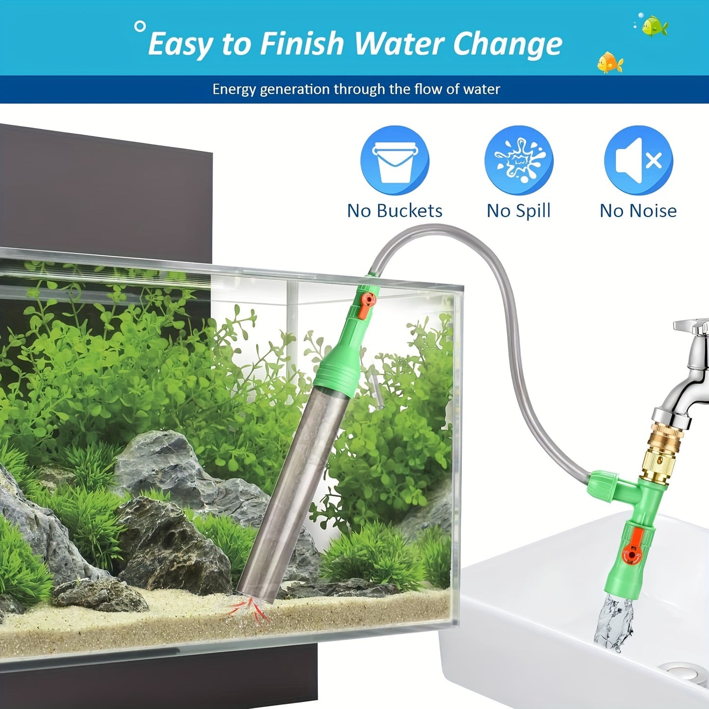 Aquarium Water Changer Kit, Siphon Fish Tank Vacuum Gravel Cleaner