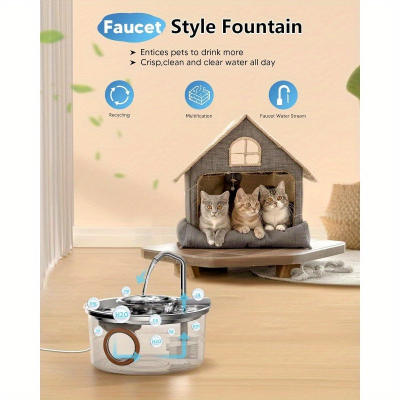Pet Fountain Stainless steel water dispenser - 3.2L/ 108oz, visual window, easy to check the water level