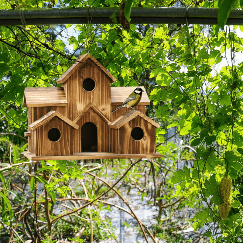 Outdoor bird house, feeding birds in rural areas, small house style bird house