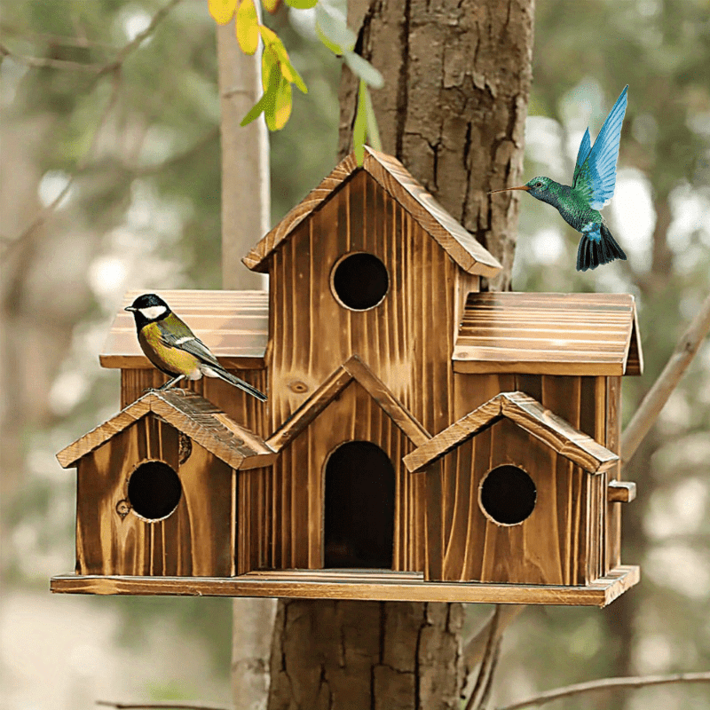 Outdoor bird house, feeding birds in rural areas, small house style bird house