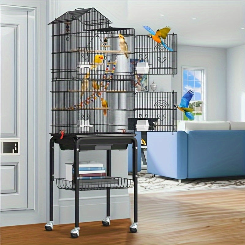 HOMIFLEX Elevated Parakeet Oasis: Expansive 62" Cage on Casters , Black
