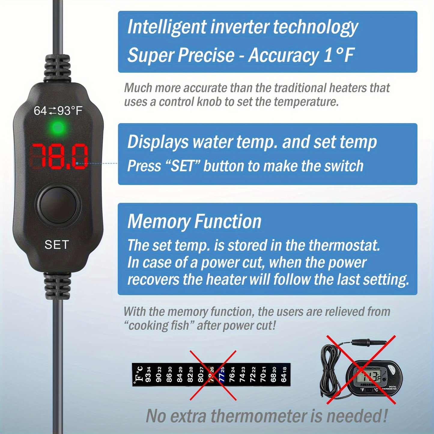 10W/20W/30W Small Aquarium Heater - Submersible, Digital Display Thermostat Turtle & Small Fish Tanks (1-6 Gallons)