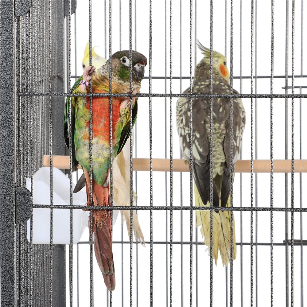 52"H Large Parrot Cage Rolling Metal Bird Cage  with 3 Perches & 4 Feeders & Extra Storage Shelf Black