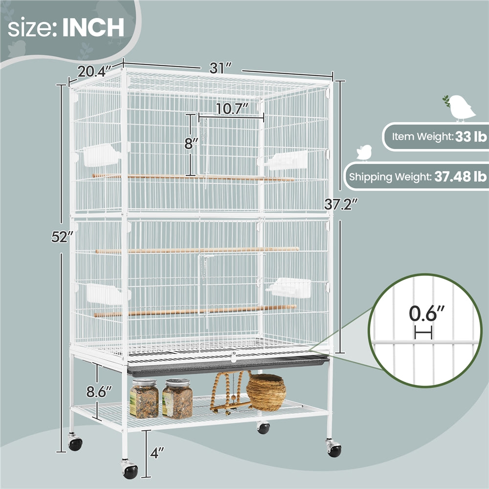 Costoffs 52 inch Bird Cage Large Parrot Cage Rolling Metal Bird Cage with 3 Perches & 4 Feeders