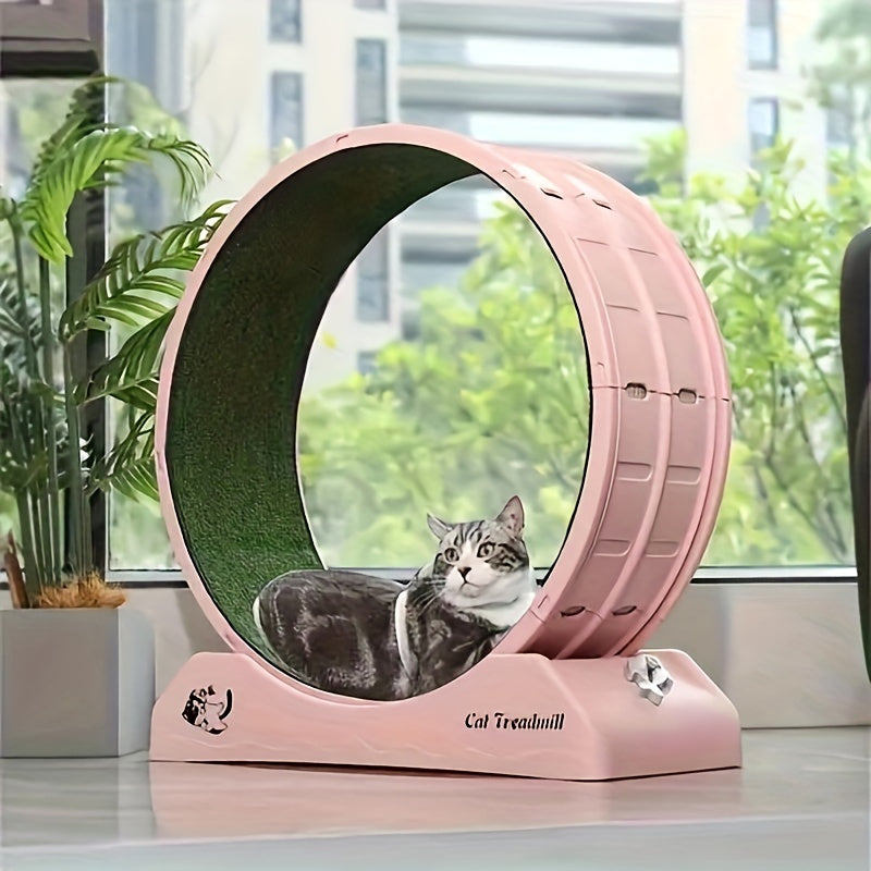 Carpeted Indoor Cat Running Wheel With Locking System, Treadmill Exerciser For Cats Suitable For Most Breeds