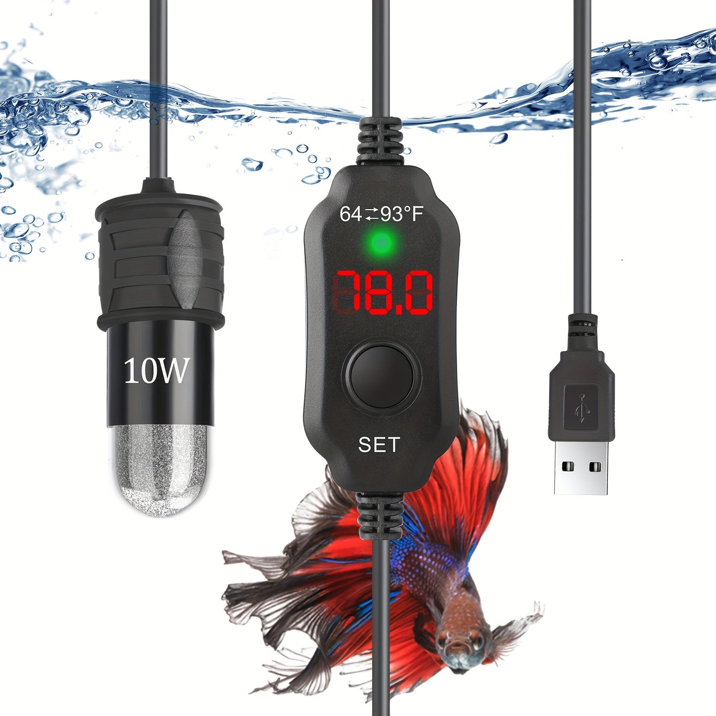10W/20W/30W Small Aquarium Heater - Submersible, Digital Display Thermostat Turtle & Small Fish Tanks (1-6 Gallons)