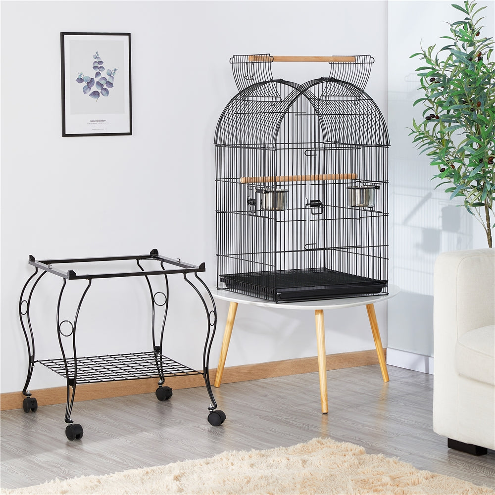 Costoffs 59"H Metal Bird Cage Rolling Parrot Cage with Open Top & Removable Stand Black
