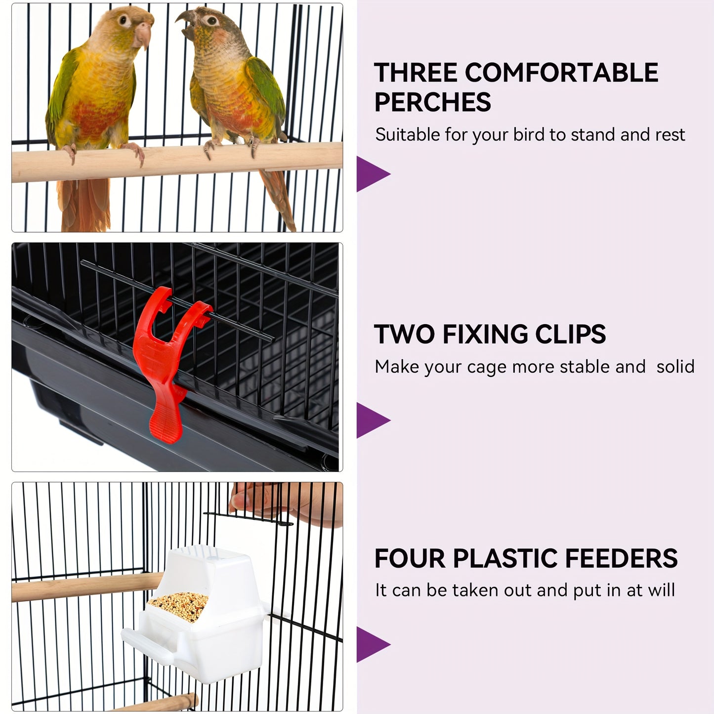 62 inch Metal Bird Cage, Large Parakeet Cages with Roof Top, Rolling Stand and Hanging Toys