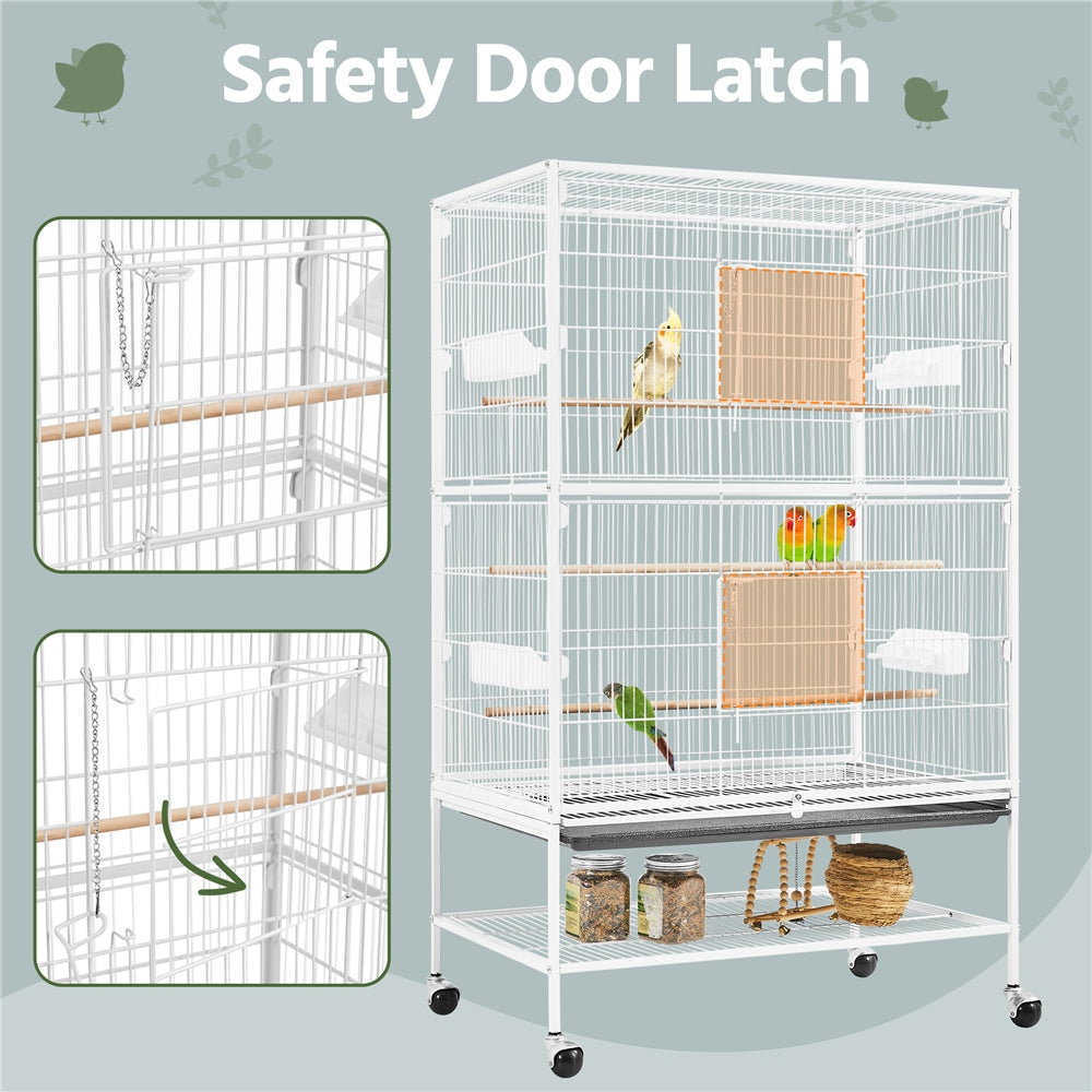 Costoffs 52 inch Bird Cage Large Parrot Cage Rolling Metal Bird Cage with 3 Perches & 4 Feeders