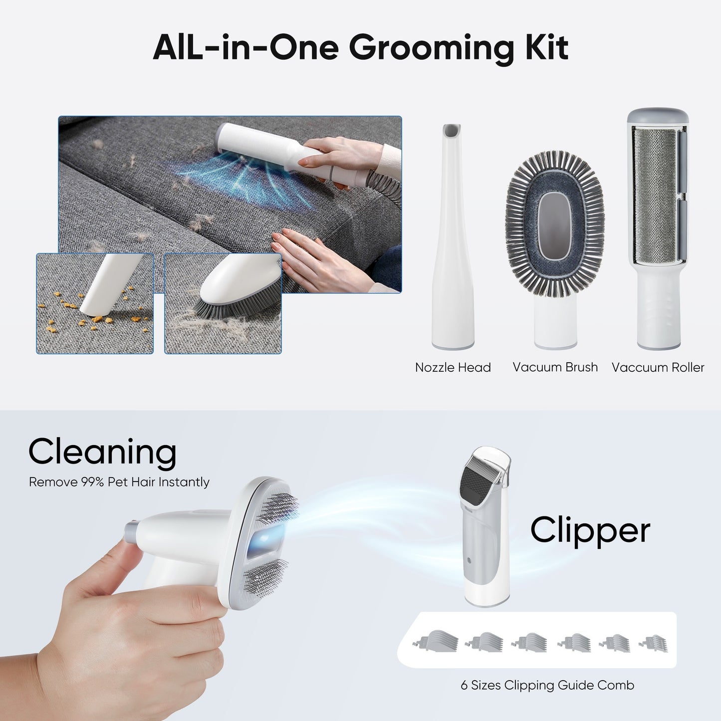 Professional Pet Grooming Vacuum Kit With Clippers, Multifunctional 3 Suction Modes, And 5 Groomer Tools