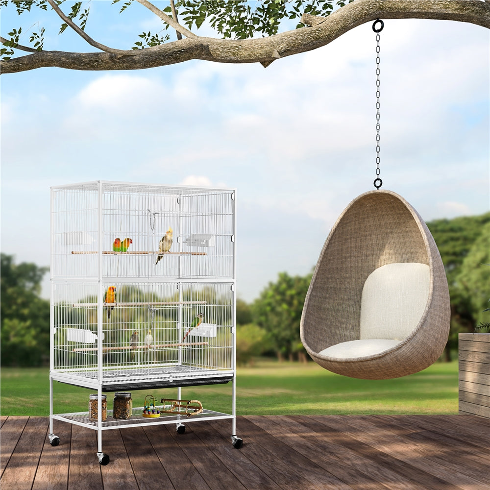 Costoffs 52 inch Bird Cage Large Parrot Cage Rolling Metal Bird Cage with 3 Perches & 4 Feeders