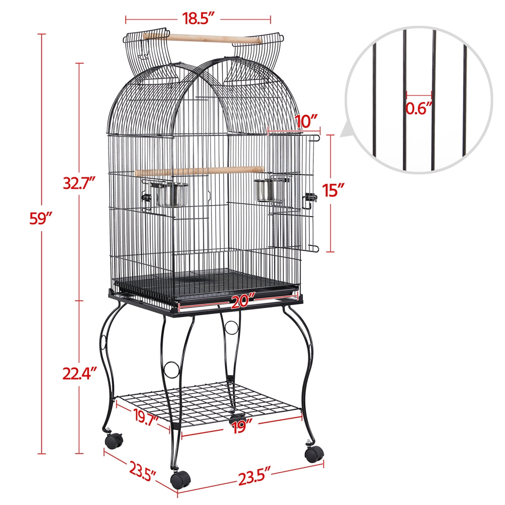 Costoffs 59"H Metal Bird Cage Rolling Parrot Cage with Open Top & Removable Stand Black