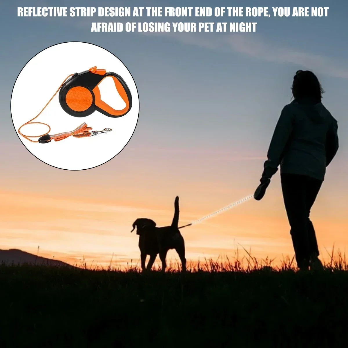 8M Retractable Dog Lead Leash with Strong Reflective Tape Non-Slip Handle for Small Medium Large Dogs