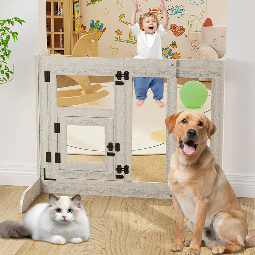 Tempered Glass Pet Dog Gate Retractable Dog Fence Gate Door Walk Through Dog Barrier Safety Gate