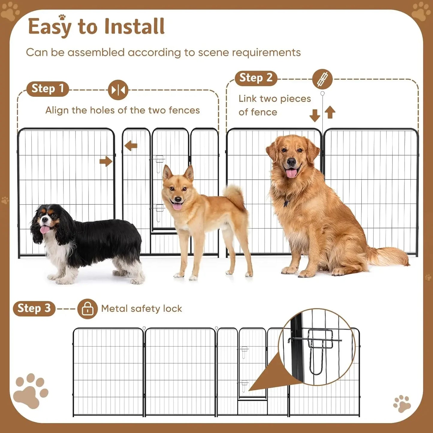 Dog Playpen Indoor Fence 16 Panel 40" Height Metal Exercise Pen with Door Small Puppy/Medium/Large Dogs