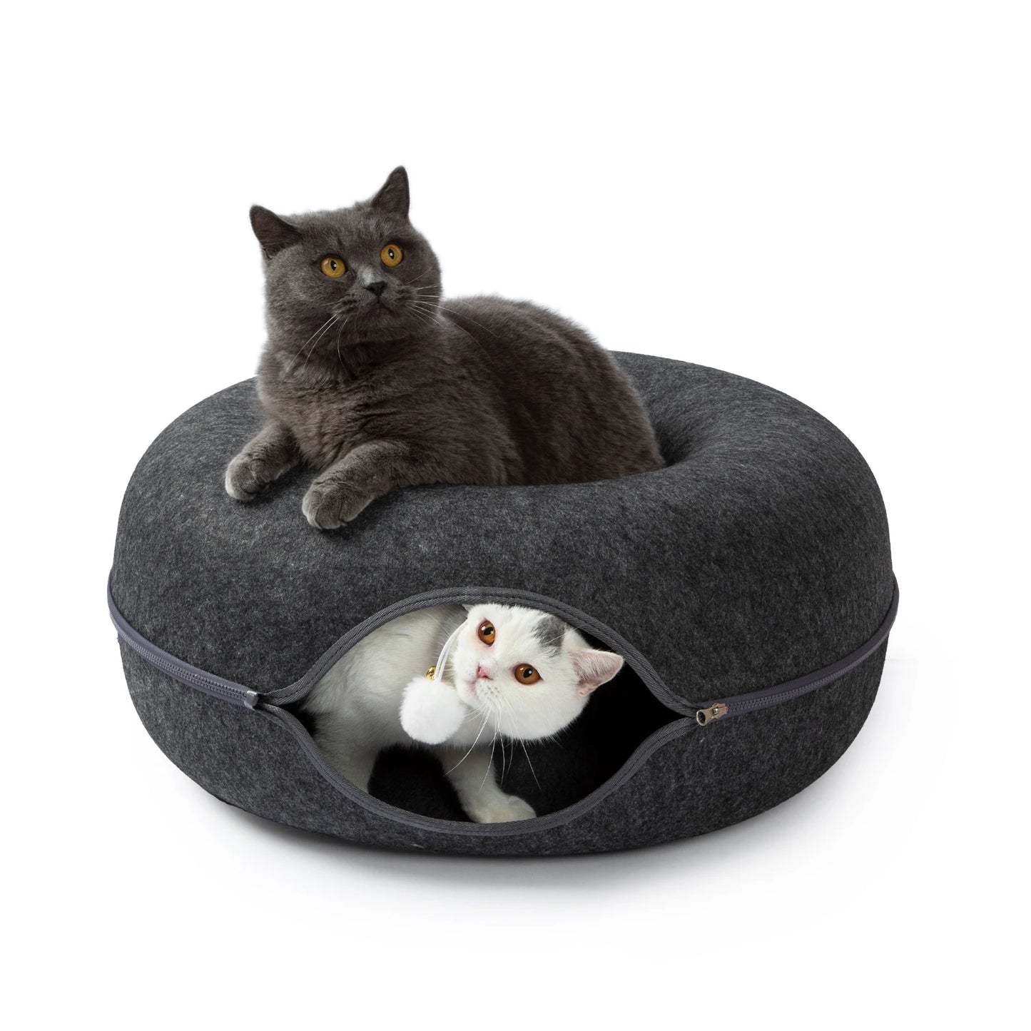 24 Inch Large Donut Cat Bed - Spacious Peekaboo Cat Cave for Multiple Cats Up to 30 Lbs