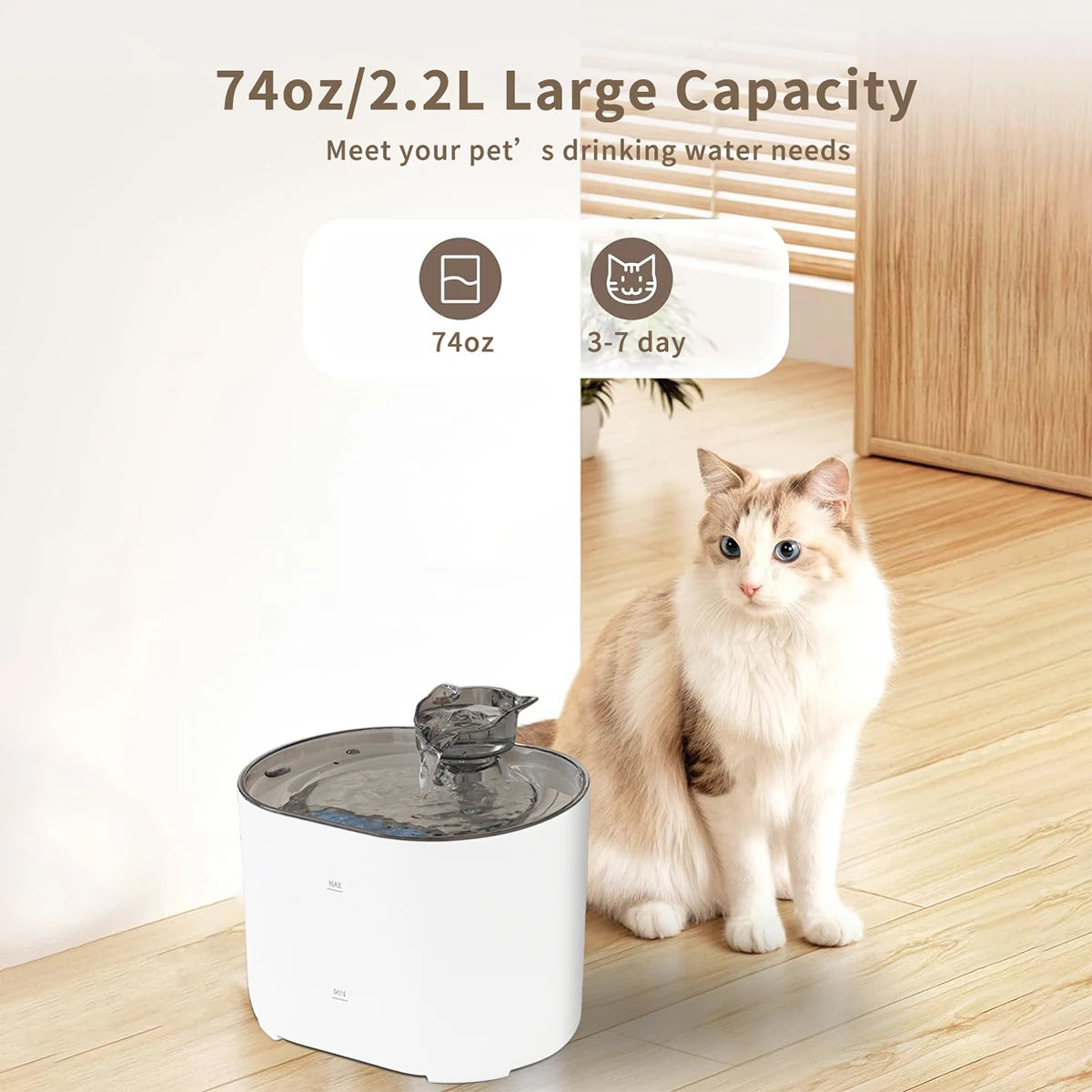 2.2L Cat Water Fountain, Pet Water Fountain for Cats, Ultra-Quiet Pump Dog Dispenser Water Bowl