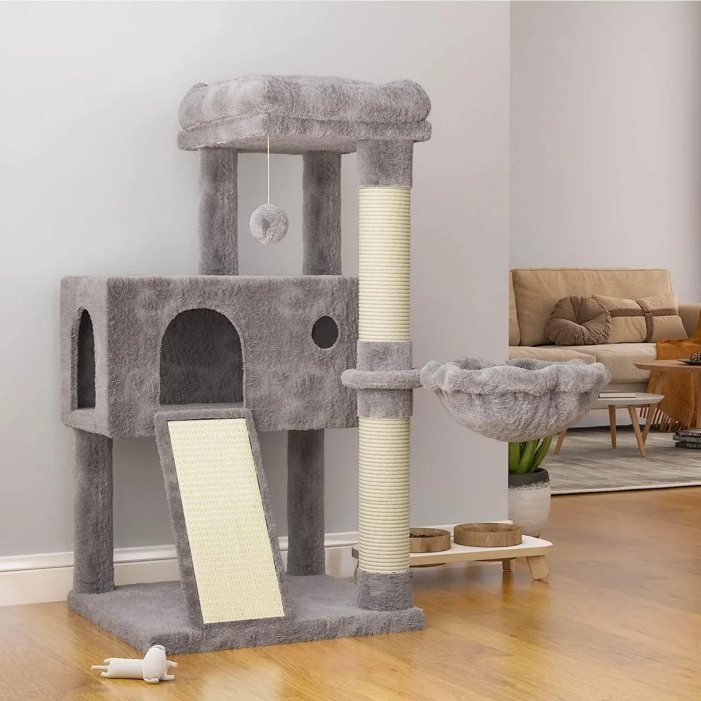Cat Tree 36-inch Cat Tower with Cat Hammock, Sisal Grab After Indoor Cat, Small Room, Beige