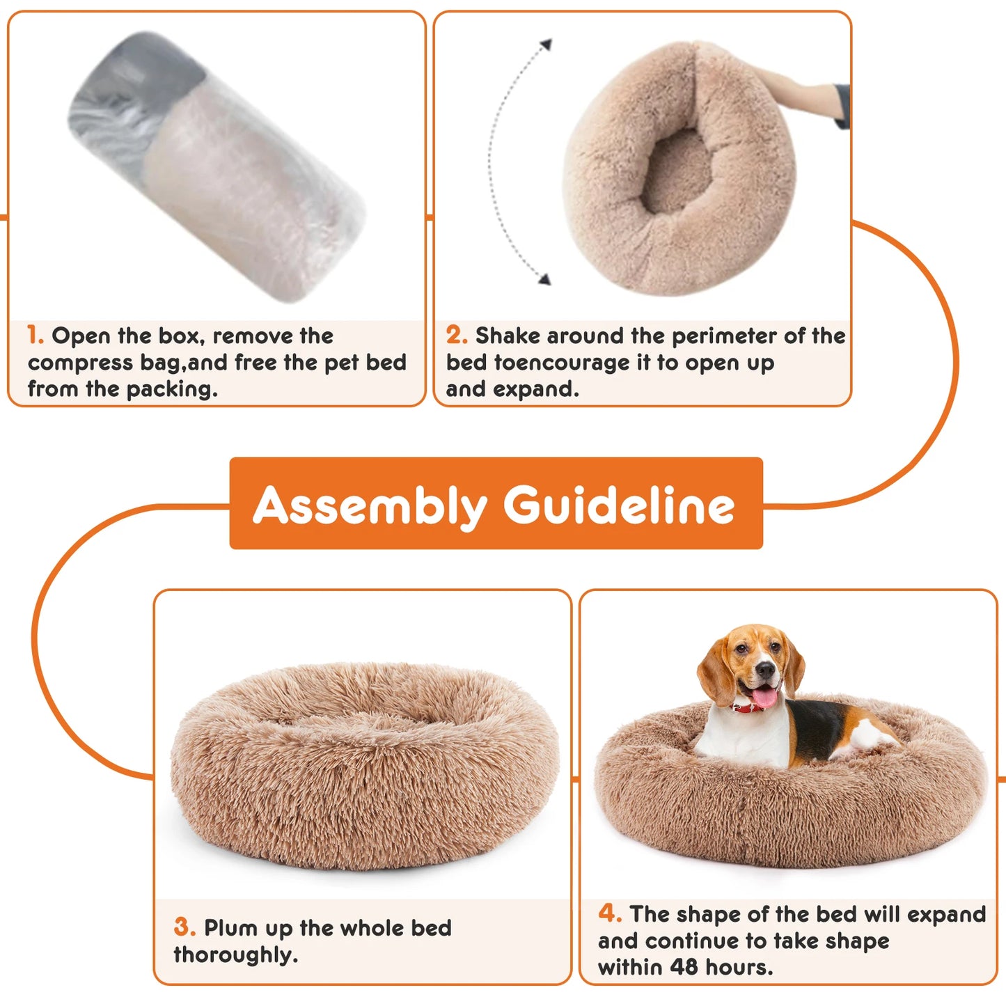Dog Bed for Medium to Large Dogs Washable Large Pet Bed Anti-Slip Round Fluffy Plush Faux Fur Dog Bed
