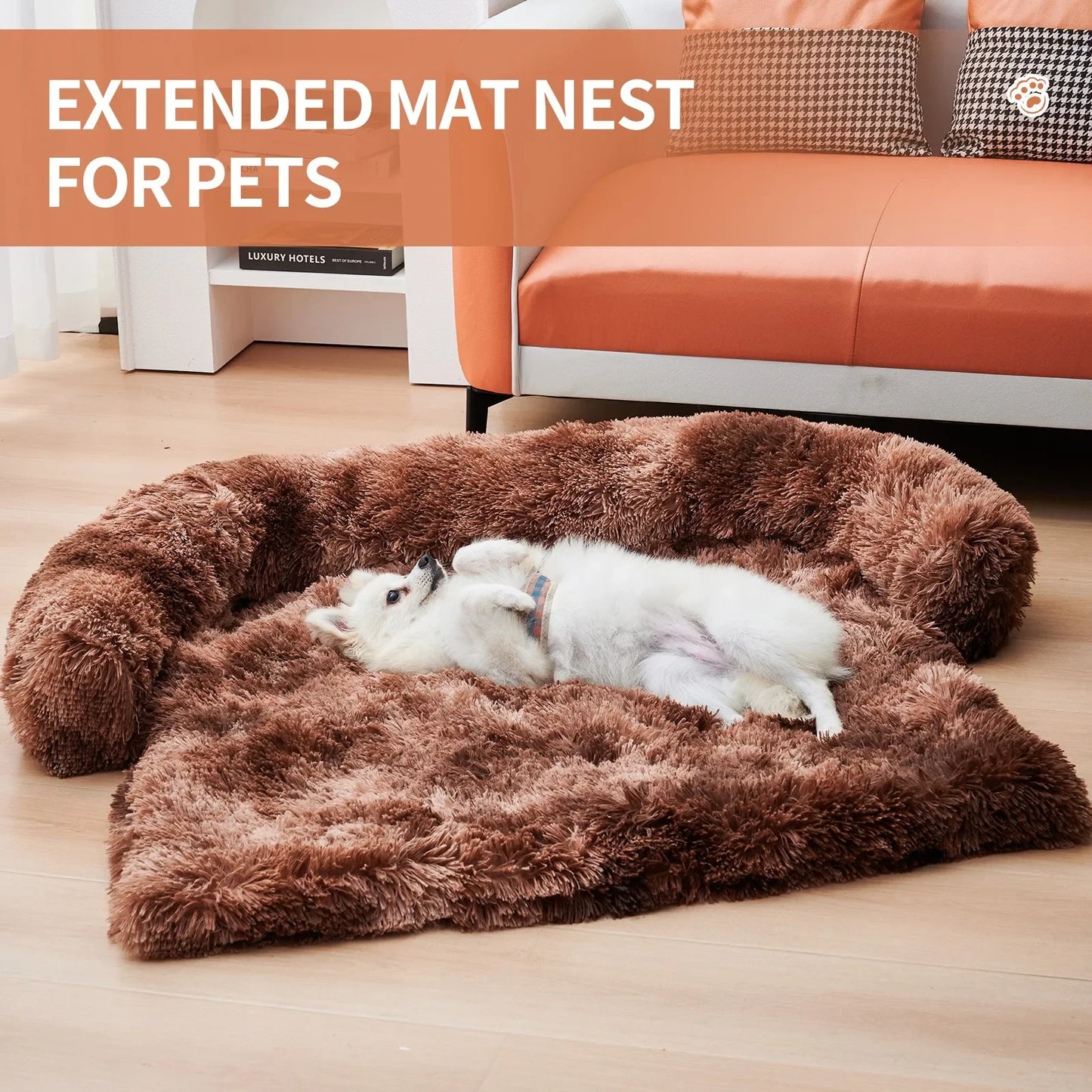 Plush Dog Mat for Furniture Protector with Removable Washable Cover for Large Medium Dogs and Cats