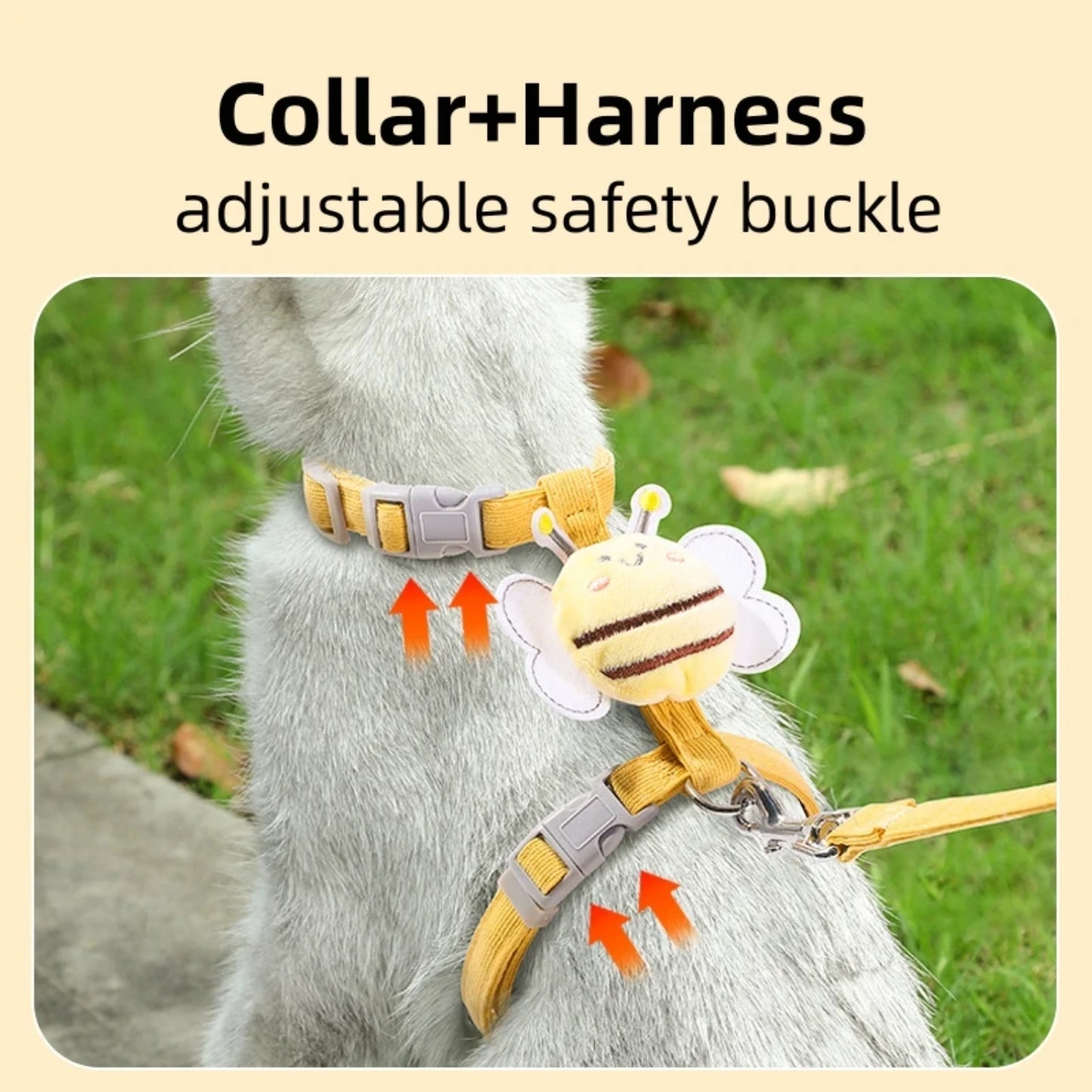 Cat Harness Leash Collar Set Adjustable Cartoon Bee Double Layer Dog Harness