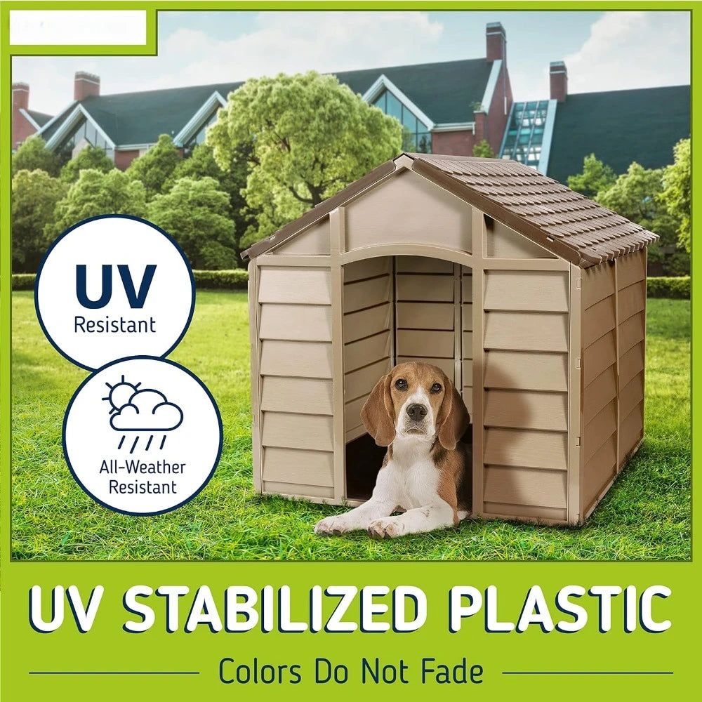 Small Dog Kennel: 1 Outdoor Plastic Pet House Cage for Dogs Weather & Water Resistant Home