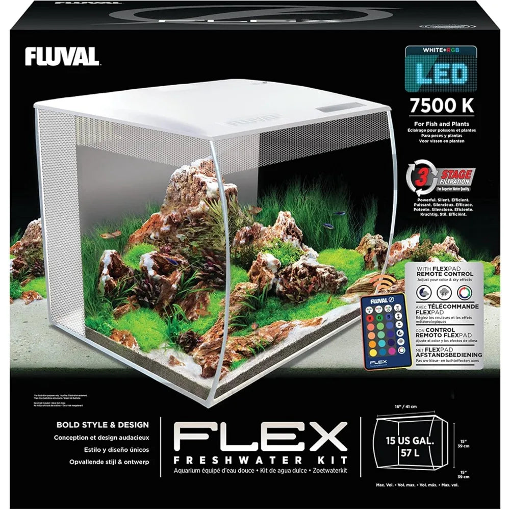 Flex 15 Aquarium Kit - Fish Tank for Fish & Plants - Comes with LED Lights, Filtration System
