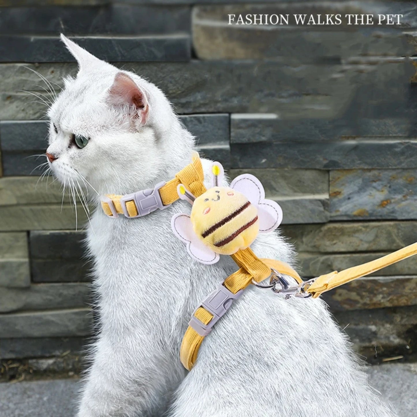 Cat Harness Leash Collar Set Adjustable Cartoon Bee Double Layer Dog Harness