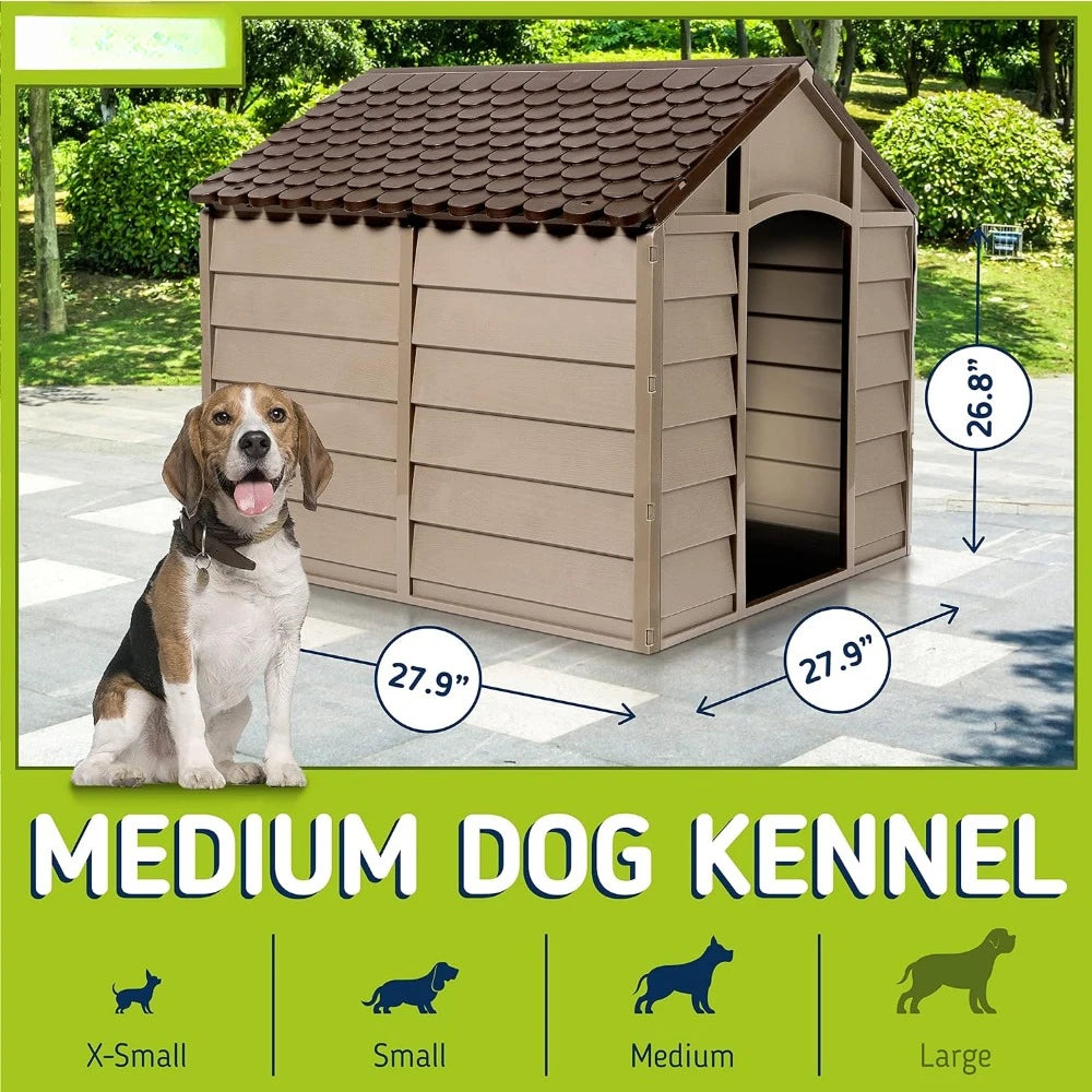 Small Dog Kennel: 1 Outdoor Plastic Pet House Cage for Dogs Weather & Water Resistant Home