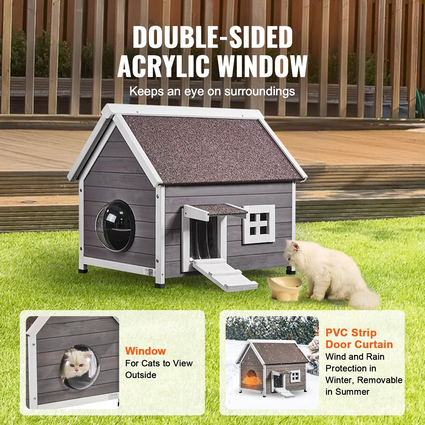 VEVOR Outdoor Cat House Weatherproof Outdoor Wooden Cat House with Side Door 22"Lx30"Wx26"H