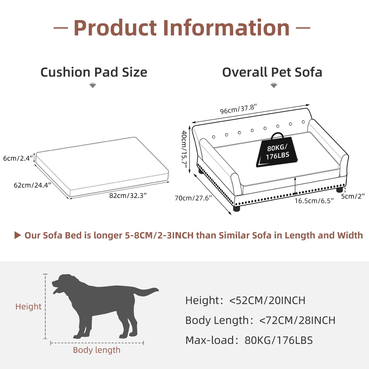 Elevated Dog Bed Sofa Microfiber Leather Cover Luxurious Extra Large Pet Chair with Removable Cushion