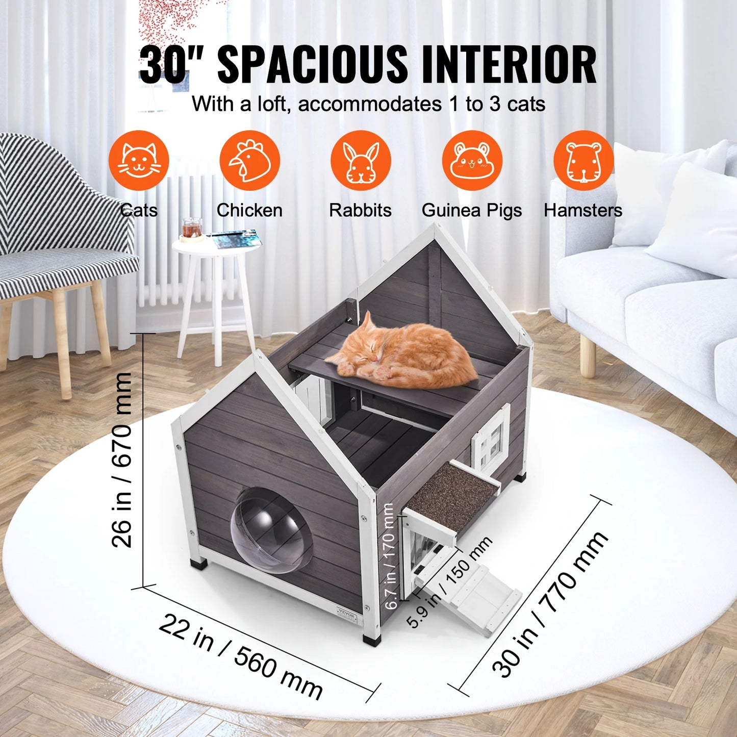 VEVOR Outdoor Cat House Weatherproof Outdoor Wooden Cat House with Side Door 22"Lx30"Wx26"H