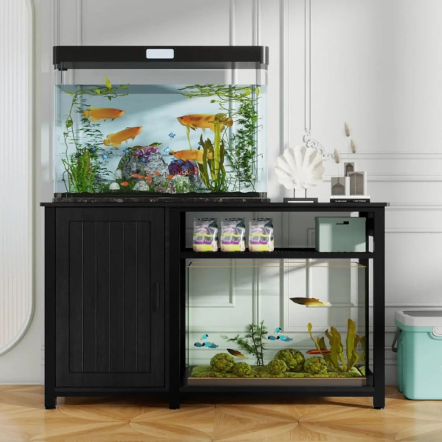 Fish Tank Storage Cabinet, Metal Fish Tank Stand, Heavy Duty Gallon Aquarium Stand with Power Outlet,